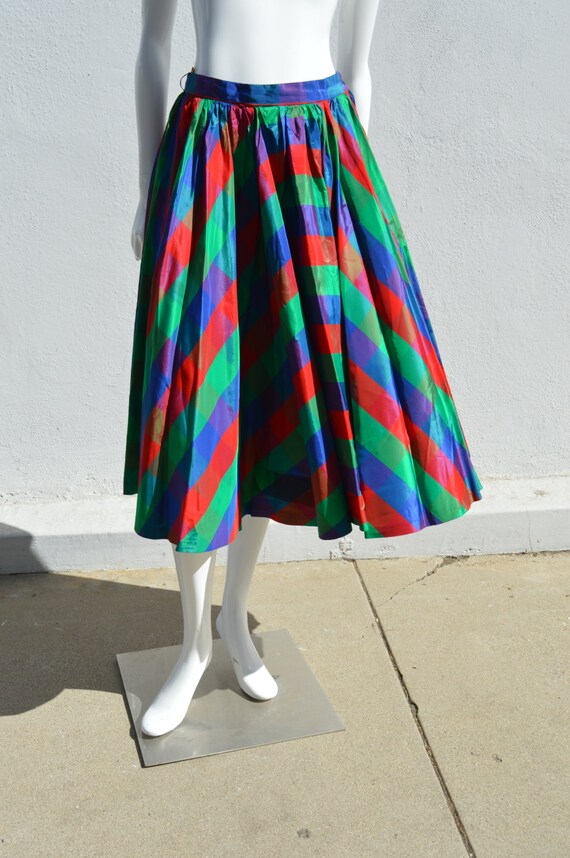 Vintage 50's Plaid acetate checkered pleated skir… - image 2