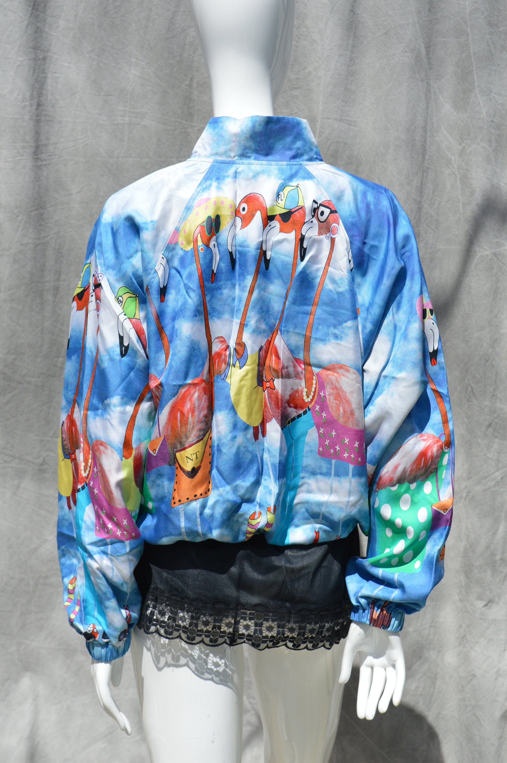 ジャケット・アウター 90s- used hooded jacket flamingo pattern Vintage 90's NICOLE TAYLOR Pink Flamingos Tourist Bomber Jacket