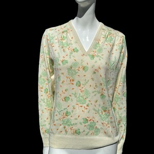Suéter esportivo floral vintage Givenchy dos anos 70, tamanho grande, como novo, suéter de tênis com decote em V