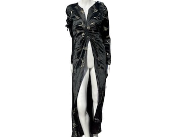 Vintage 40s Chinese siren dress auspicious butterflies novelty print sexy small oriental inspired long dress