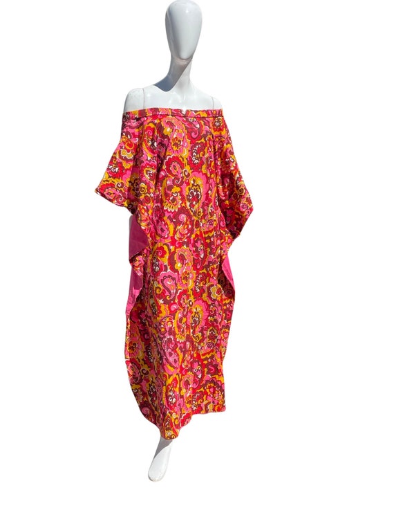 vintage 60's floral KAFTAN dress off shoulders mo… - image 6