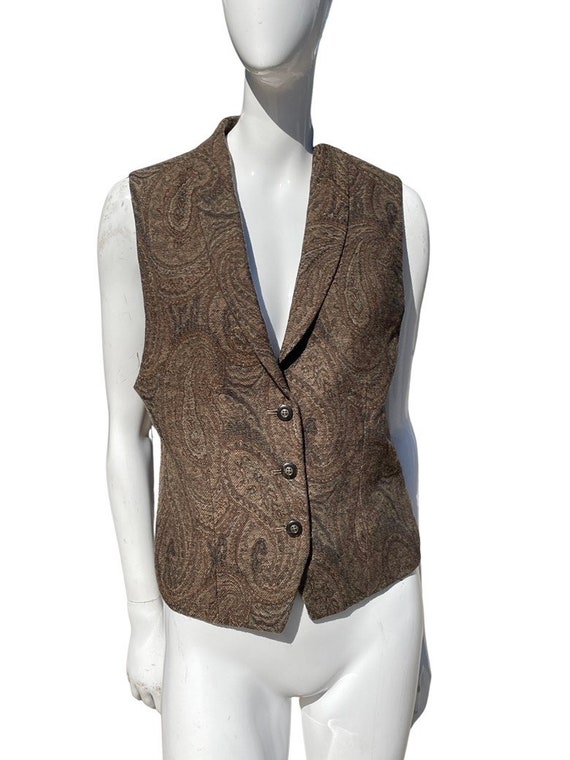 Vintage 80s DKNY wool vest size 6 paisley pattern 