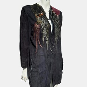 Vintage 70s Roberto Cavalli suede leather FEATHER jacket casaka tunic hippie feather patchwork in animal print size M with feathers
