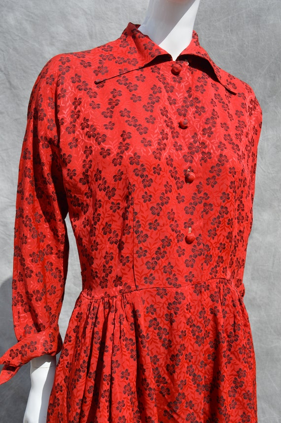 Vintage 40’s Fashioned by HOBERT red floral gown … - image 2