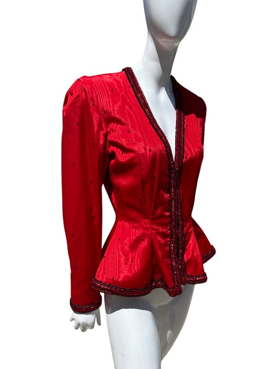 Vintage 70-80s RED couture jacket silk heavy hand… - image 3