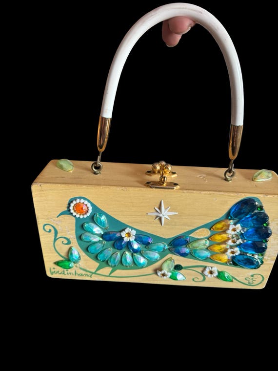 Vintage 60s ENID COLLINS Bird in Hand Bag Purse Box Purse Mid