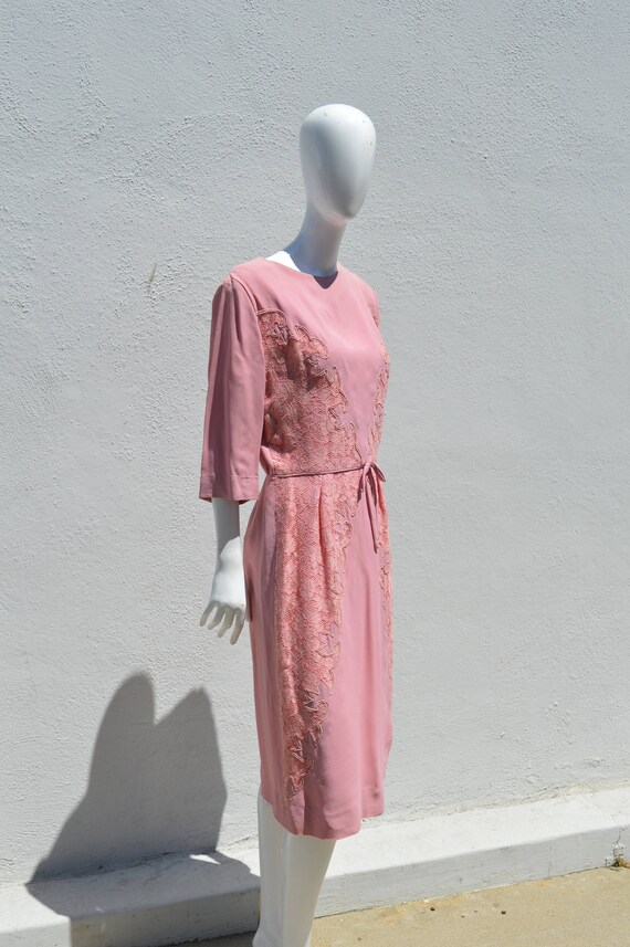 Vintage 60's PEGGY HUNT mid century Pink dress la… - image 3