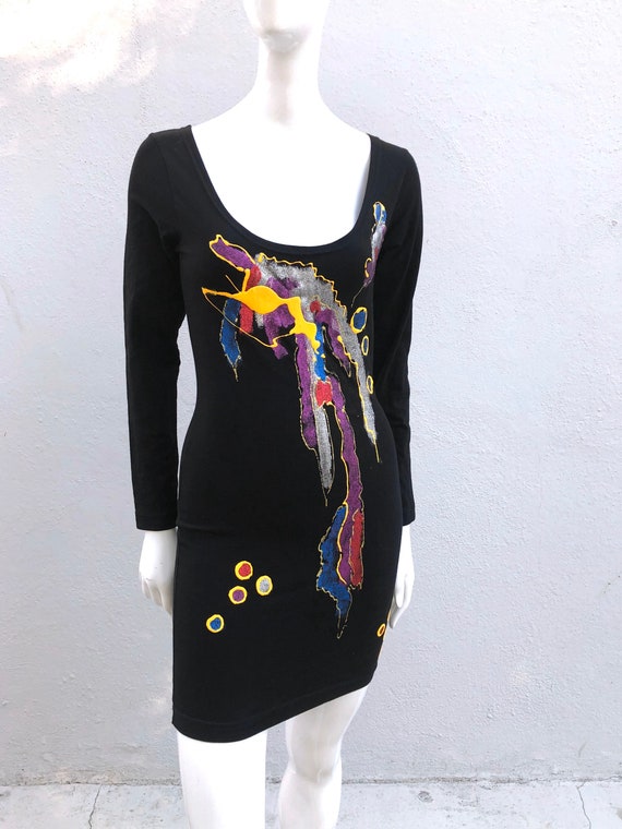 Vintage 90’s DKNY Hand painted bodycon minidress … - image 2