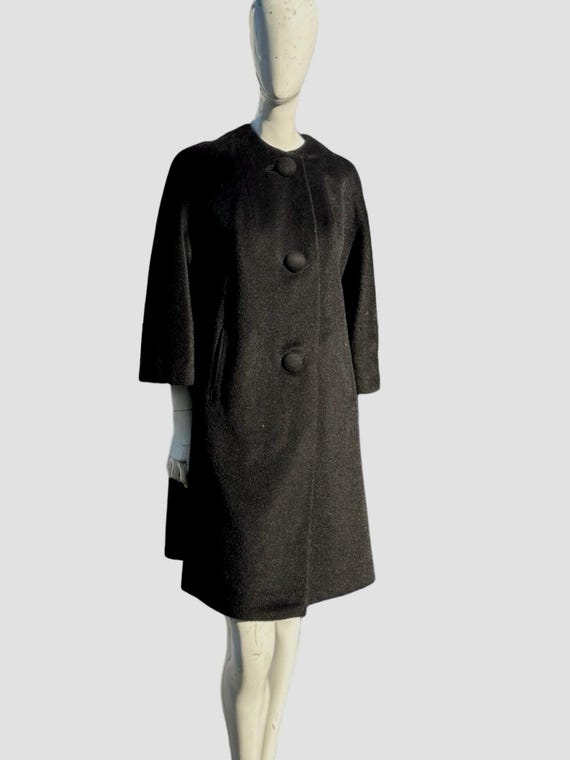 Vintage 60s Classic Wool Coat Overcoat Swing Coat Collarless 3/4