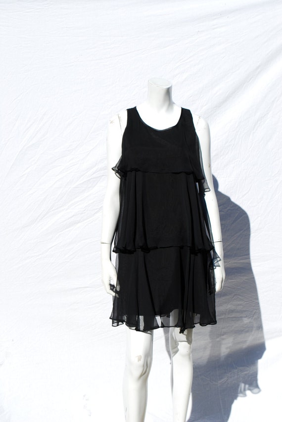 Vintage 70's sheer gauzy polyester ruffle tiered … - image 3