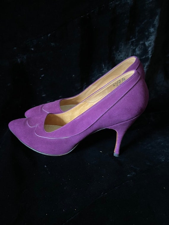 Vintage 50's shoes pumps Kittien Heel Purple FENT… - image 3