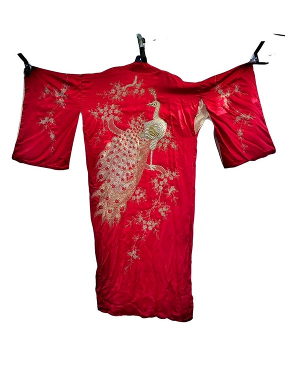 Vintage 20s RED silk KIMONO Antique handmade Larg… - image 1
