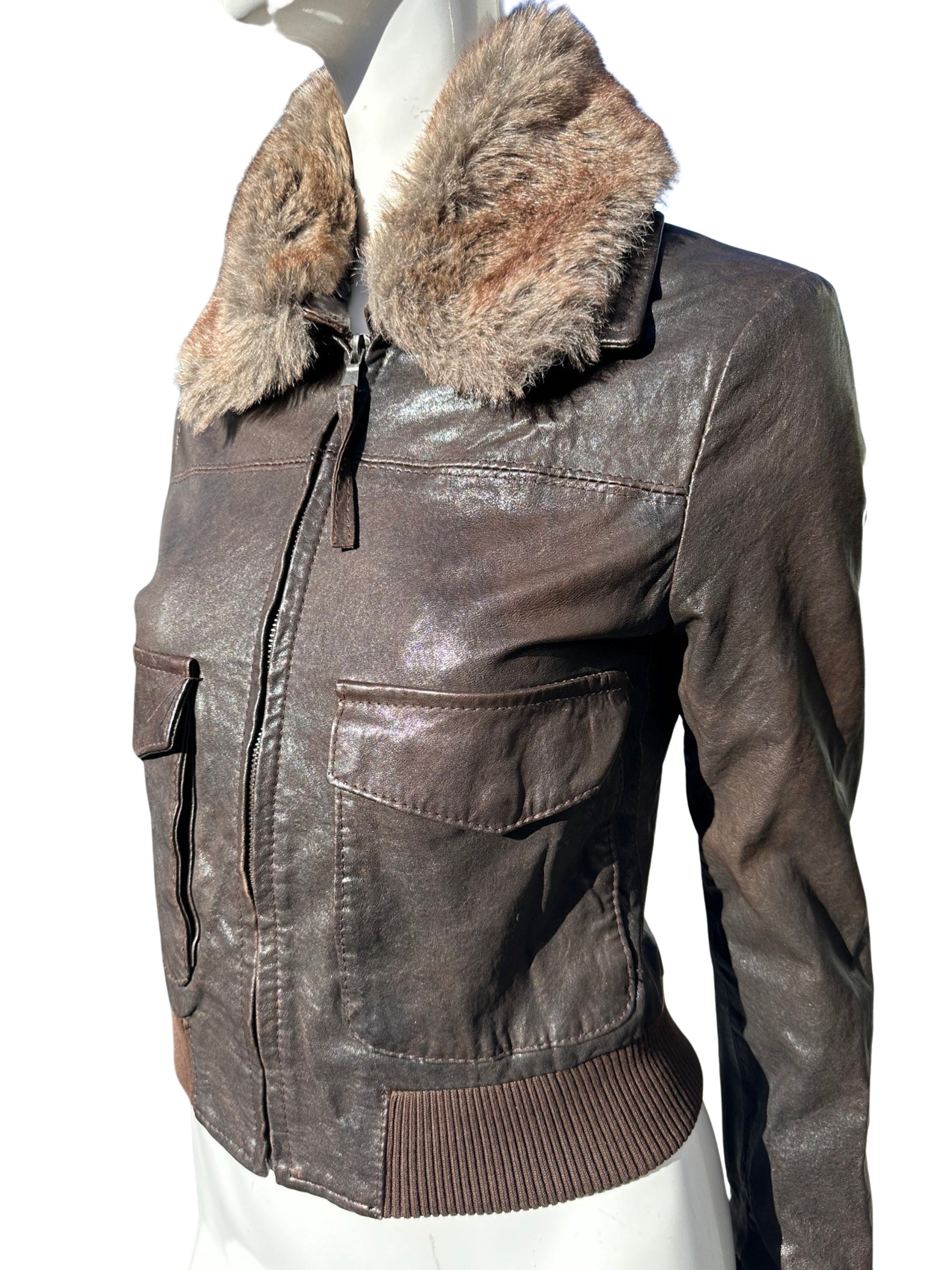 Vintage 90s PLEASE Bomber Leather Jacket Made in Italy Size 40