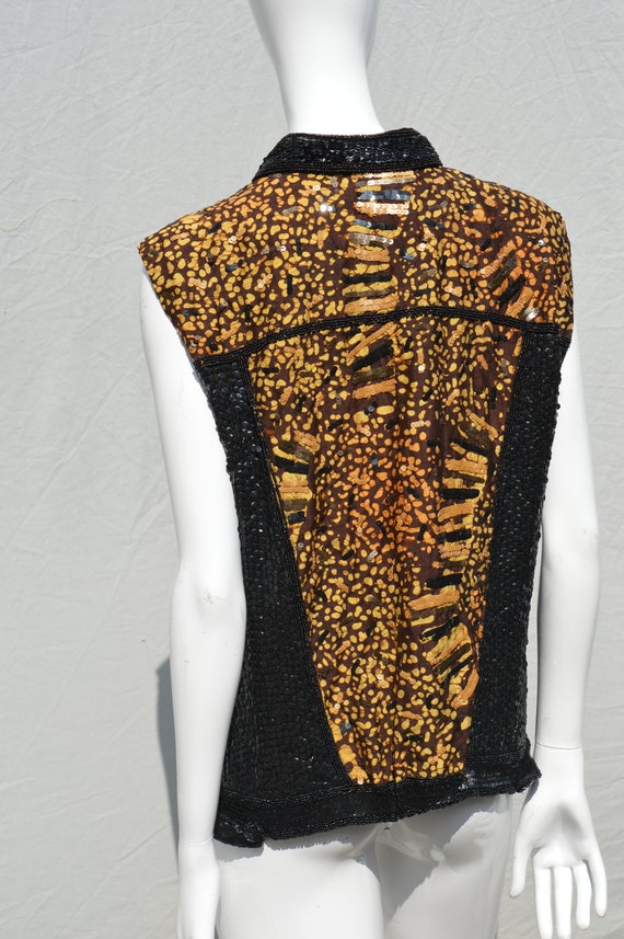 Vintage 80's CACHE sleeveless top vest beaded seq… - image 5