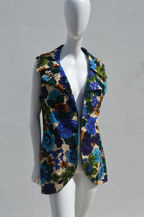 Vintage 60's tapestry Vest MOD hippie long Vest t… - image 1