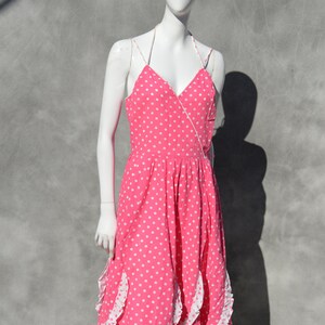 Vintage 50-60-s Pink halter polka dot dress summer dress cotton size M 6-8 rockabilly casual pin up cocktail dress