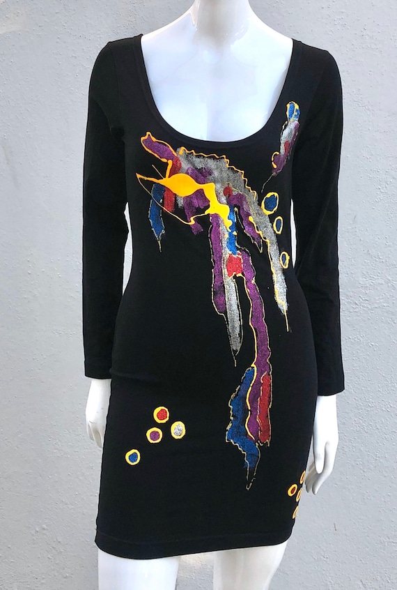 Vintage 90’s DKNY Hand painted bodycon minidress … - image 1