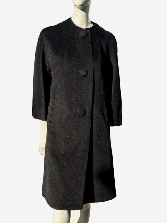 Vintage 60s Classic Wool Coat Overcoat Swing Coat Collarless 3/4