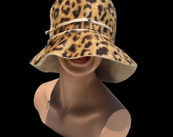 Vintage 60s Faux Leopard Hat Bucket Hat Mod MARSHALL FIEL  display picture 3