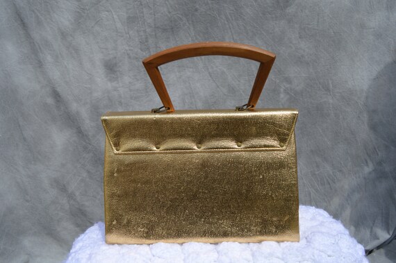 Vintage 50-60's EXCEL MFG Co gold lame and wood h… - image 3