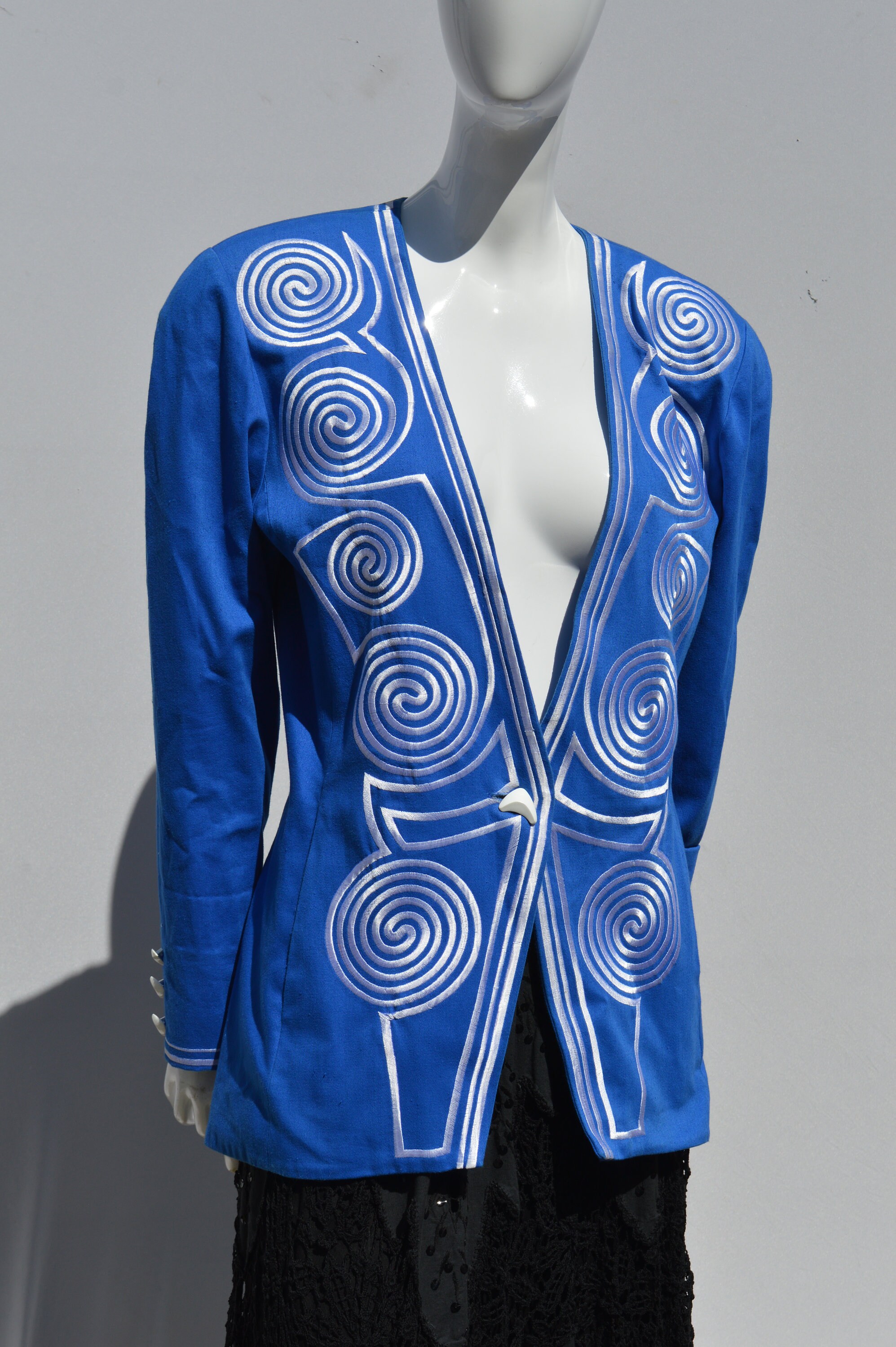 Vintage 80's IBE Collarless Jacket Size 8 Memphis Style