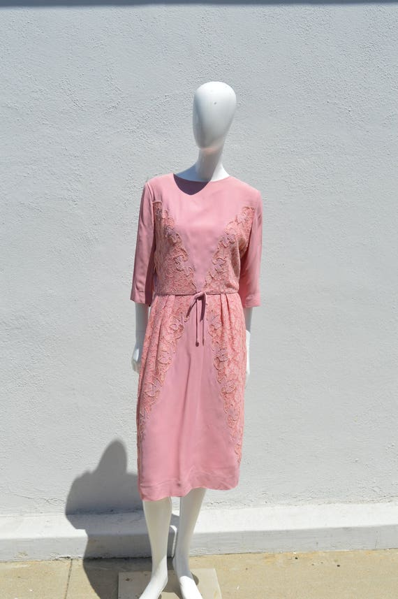 Vintage 60's PEGGY HUNT mid century Pink dress la… - image 4