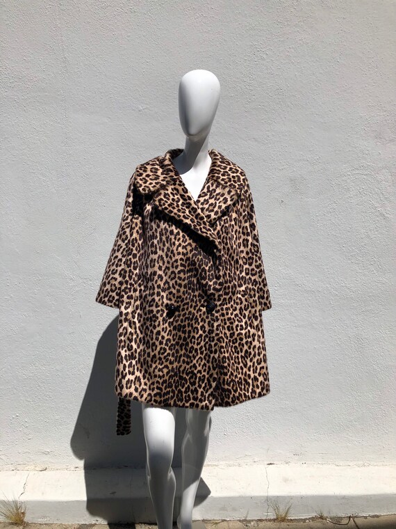 Vintage 60'a A line wide faux leopard coat overco… - image 2