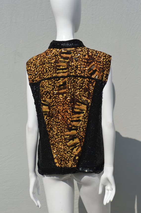 Vintage 80's CACHE sleeveless top vest beaded seq… - image 8