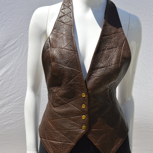 Vintage 80's LEATHER top blouse sexy backless vest top size 6 adjustable by DROPDEAD collection LA one of the kind