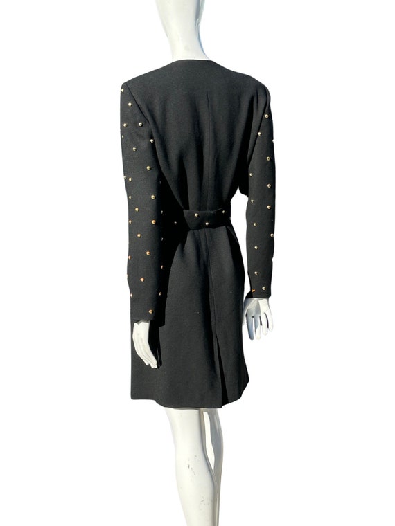 Vintage 80s LBD with gold studs on the sleeves ta… - image 6