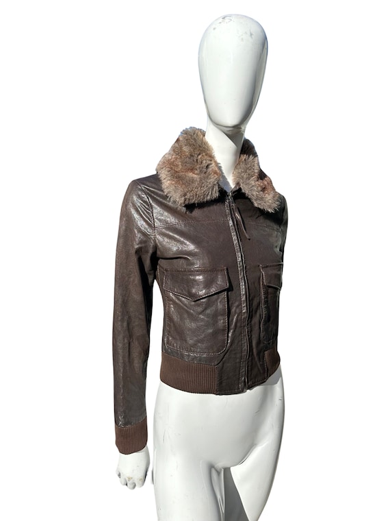 Vintage 90s PLEASE Bomber Leather Jacket Made in Italy Size 40