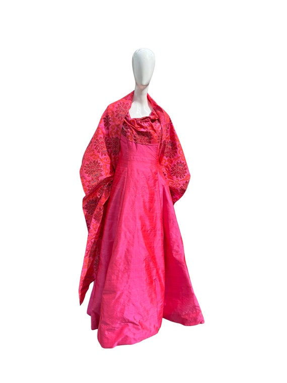 Vintage 60s Fiandaca couturier Thai silk gown pink