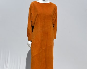 Vintage 80's BULLOCK'S suede dress size small very soft calf leather suede patchwork batwing leather dress by thekaliman