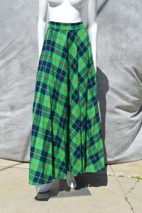 Vintage 70's green Plaid maxi skirt GOR-RAY made i