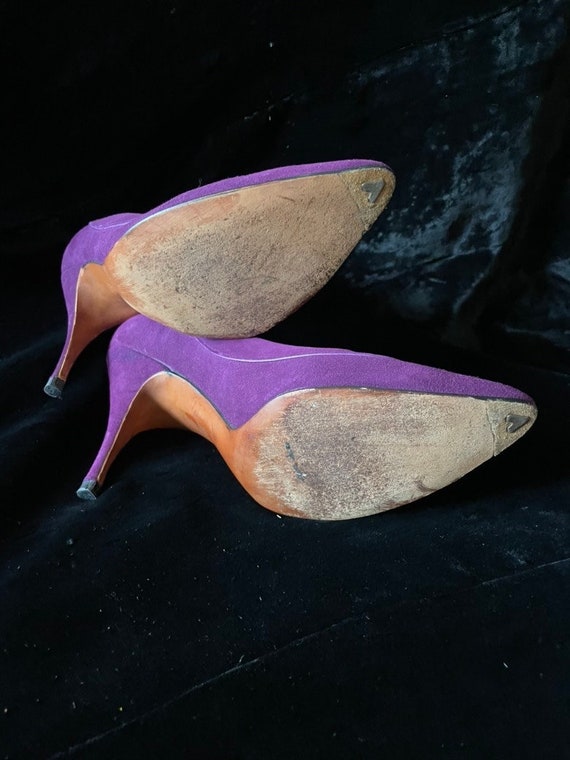 Vintage 50's shoes pumps Kittien Heel Purple FENT… - image 5