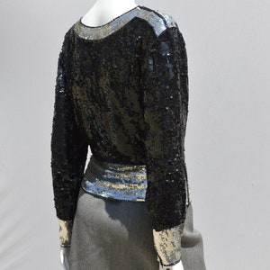 Vintage 70s YSL Yves Saint Laurent Rive Gauche DISCO Sequin top blouse size small party black and silver sequins iridescent beads image 6
