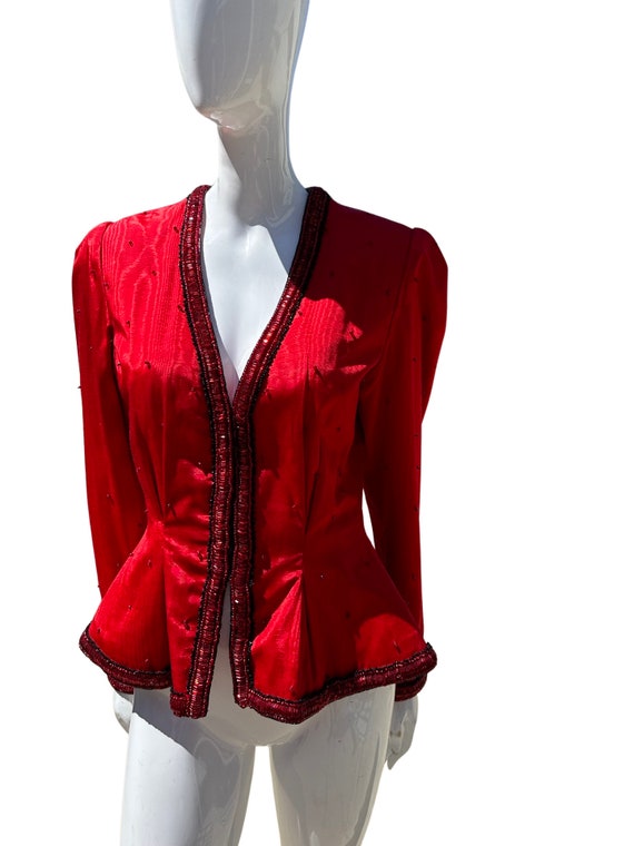 Vintage 70-80s RED couture jacket silk heavy hand… - image 1