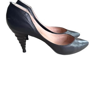 Vintage 80s Reed Evins for two city kids pumps shoes avant garde heels shoes Sz 7 1/2 gray leather brutalist made in Spain
