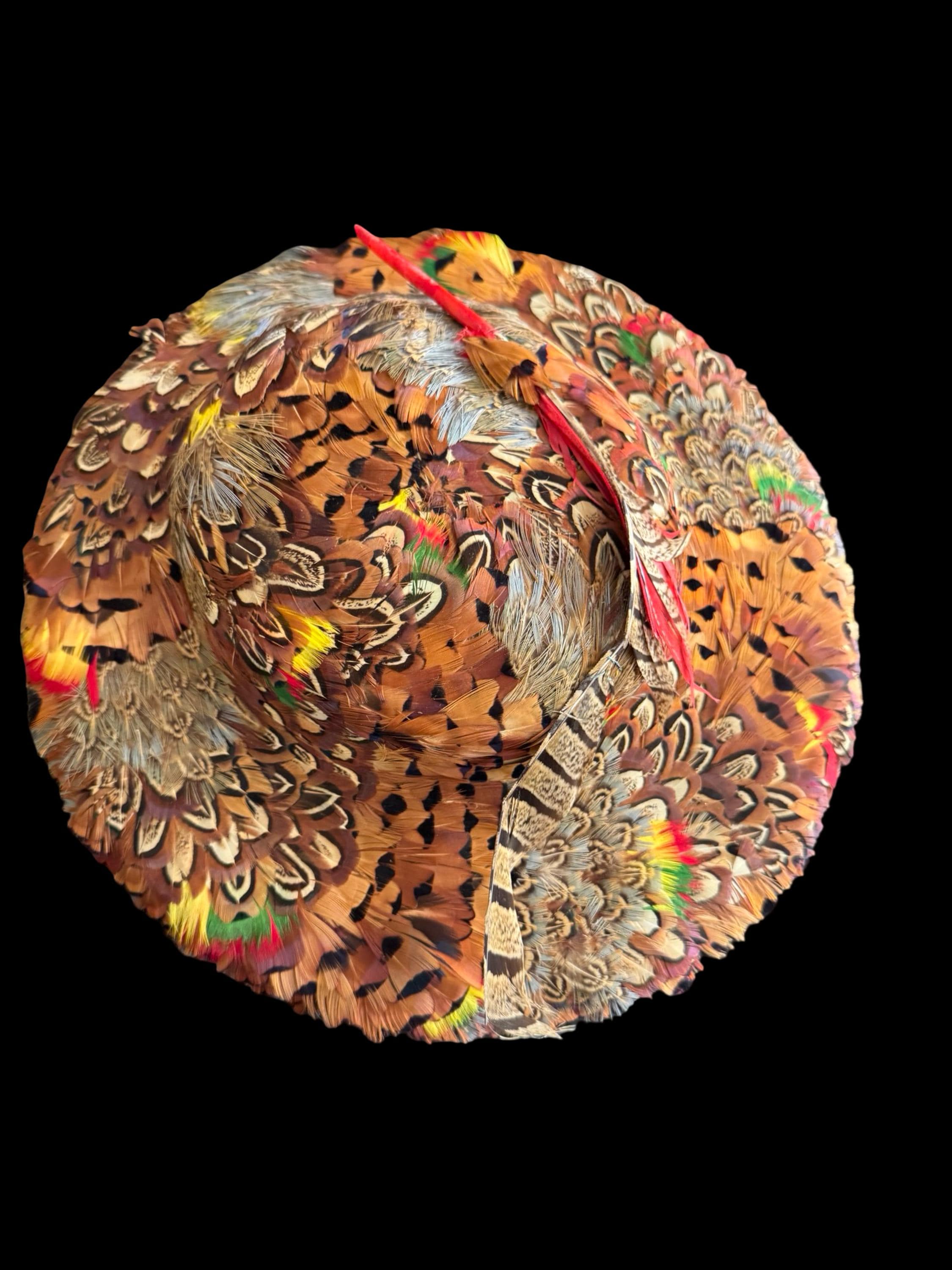 Vintage 40-50s Pheasant Feather Hat Cap Multicolor Feather 