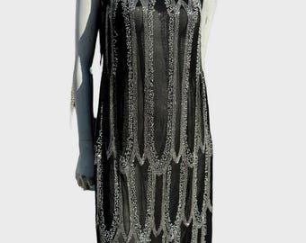 antique Vtg 20's Art Deco dress heavy hand beaded dress sheer sexy jazz age flapper Old Hollywood dress size M