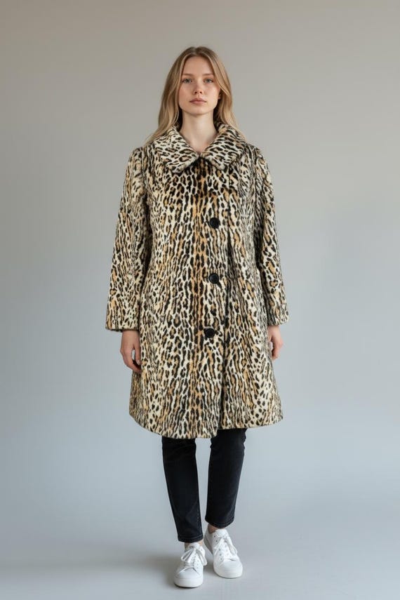 Vintage 60s Leopard Coat Overcoat Mid Century Modern Palm Springs