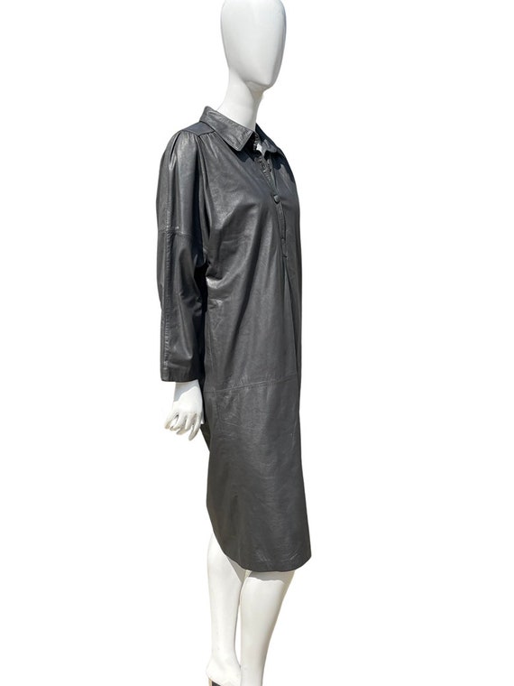 Vintage 80's LEATHER DRESS by Leather Loft dark g… - image 5