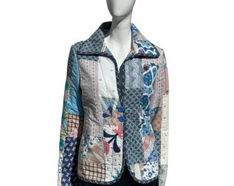 Kurtka typu marynarka z bawełny w stylu vintage z lat 90. PŁONĄCA POCHODNIA Upcycled Patchwork Sm do M