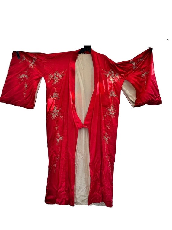 Vintage 20s RED silk KIMONO Antique handmade Larg… - image 7