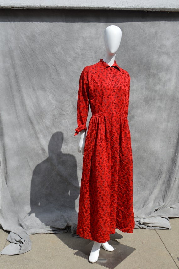 Vintage 40’s Fashioned by HOBERT red floral gown … - image 1