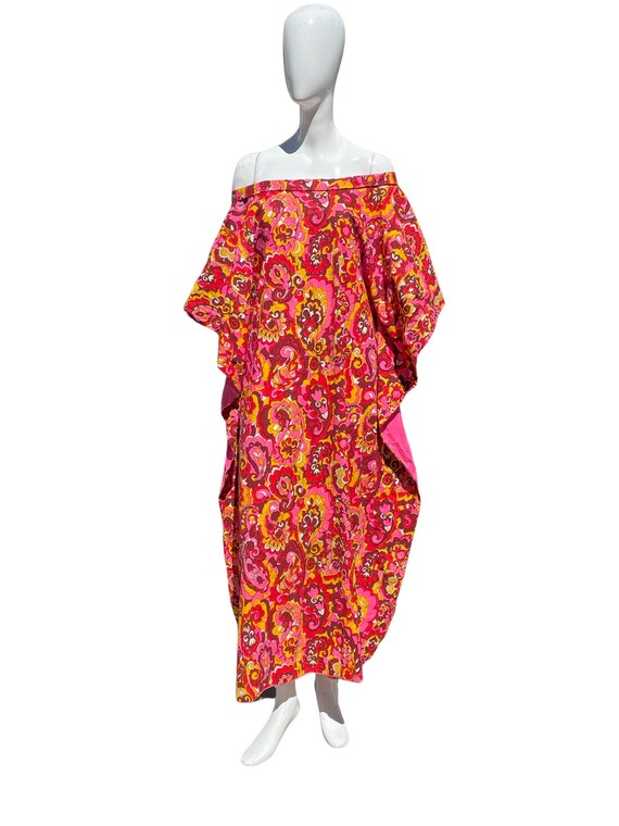 vintage 60's floral KAFTAN dress off shoulders mo… - image 4