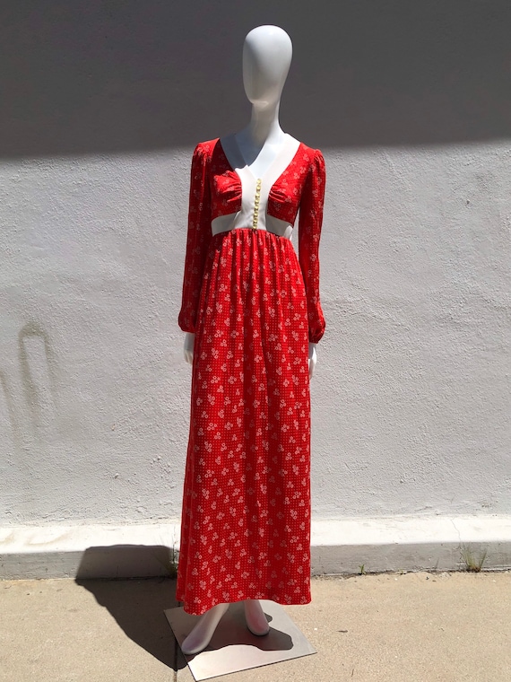 Vintage 70’s polyester maxy floral dress by BURG’… - image 1