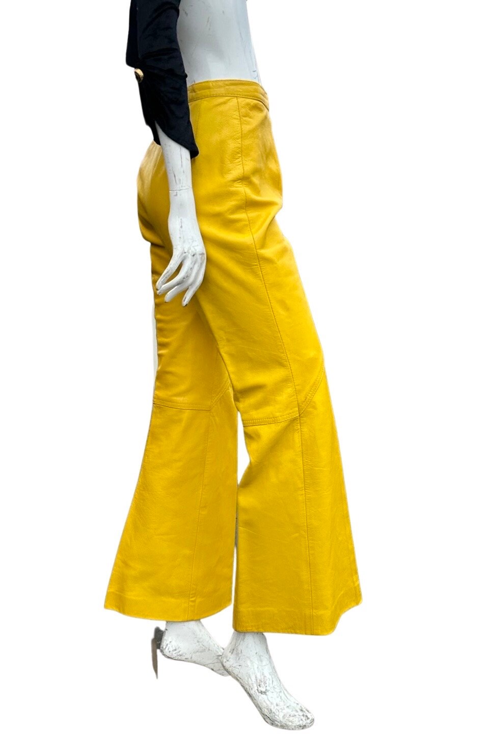 Vintage 70s Bell Bottom Yellow Leather Pants Nappa Leather