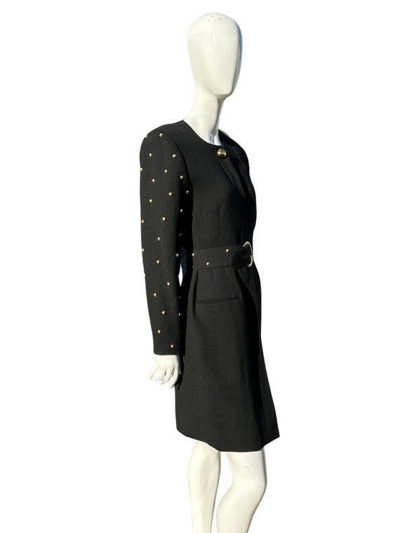 Vintage 80s LBD with gold studs on the sleeves ta… - image 3