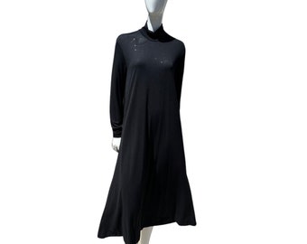 Vintage YOHI YAMAMOTO A line midi black dress UNISEX turtleneck long sleeves size small minimalist robe dress